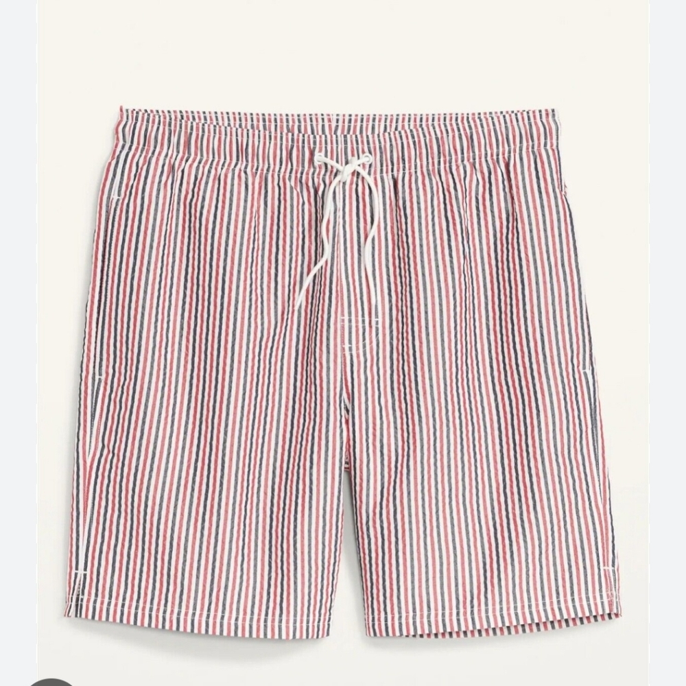 Old Navy Stripe Seersucker Swim Trunks Shorts Swimsuit Men Small Red White Blue